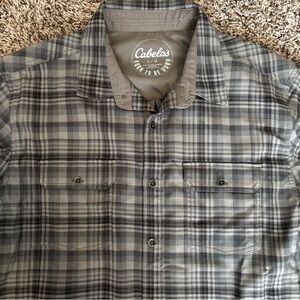 Cabela's Mens Large Flannel Long Sleeve Heavyweight Gray Plaid Button Up Shirt